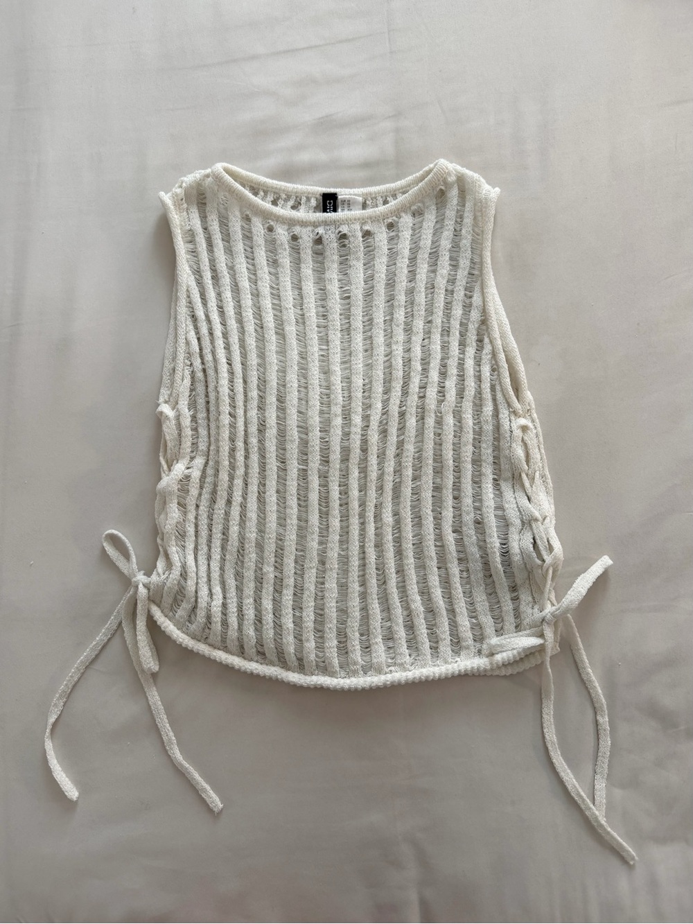 H&M Cream Ribbed Knit Side-Tie Tank
